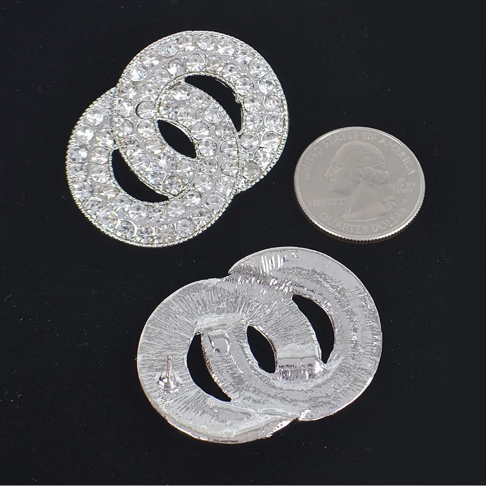 Gold Link Circle Rhinestone Earrings - Picture 4 of 5